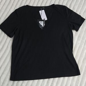 Only Black Lace Trim V-Neck Tee